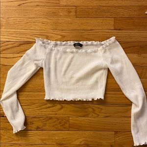 White rib knit crop off shoulder top